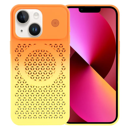 For iPhone 13 Gradient Color Honeycomb Aromatherapy MagSafe Phone Case(Orange Yellow) - iPhone 13 Cases by buy2fix | Online Shopping UK | buy2fix