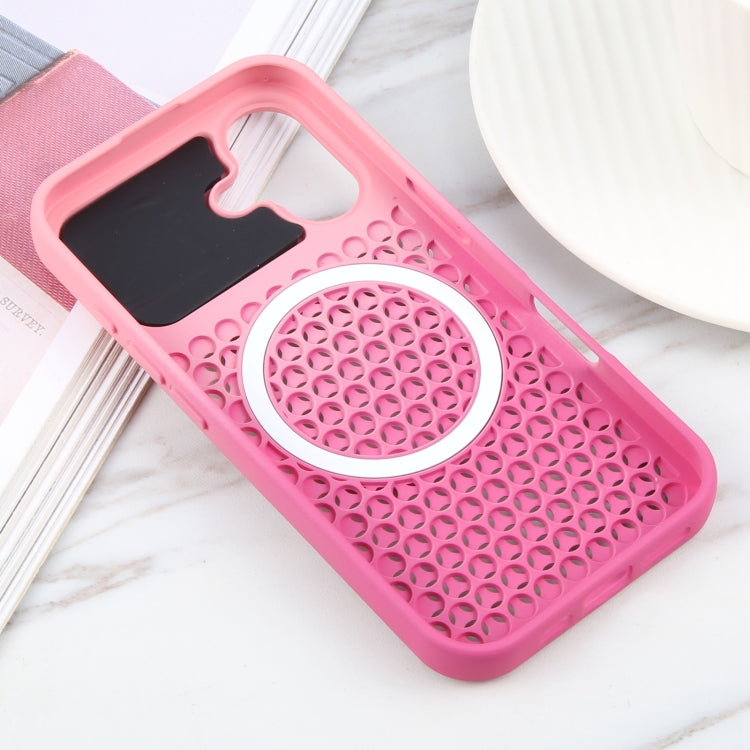 For iPhone 16 Plus Gradient Color Honeycomb Aromatherapy MagSafe Phone Case(Pink+Rose Red) - iPhone 16 Plus Cases by buy2fix | Online Shopping UK | buy2fix