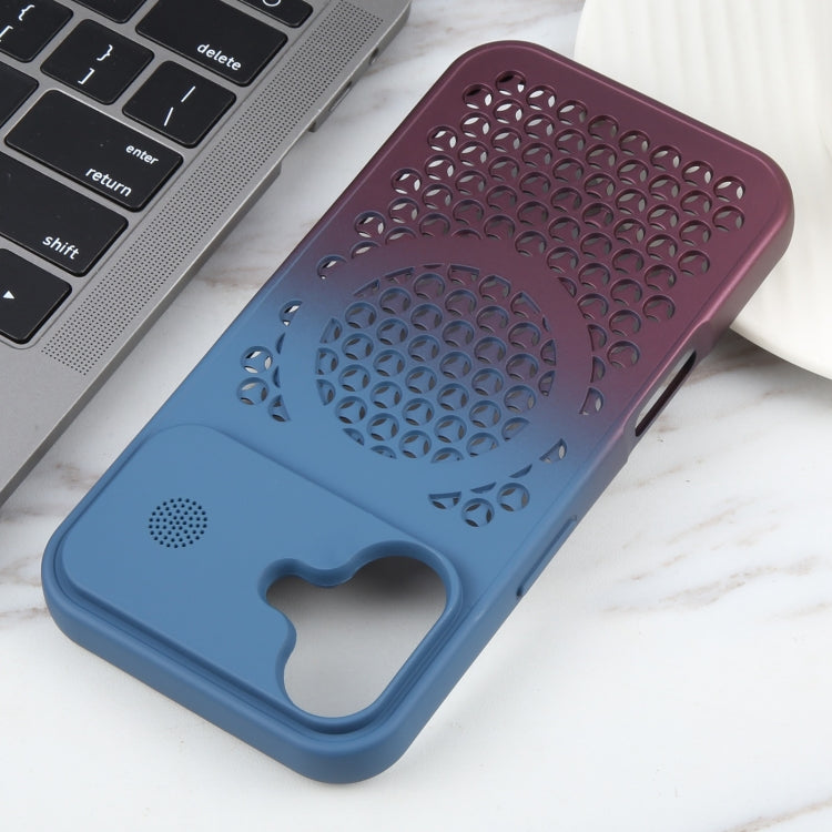 For iPhone 16 Plus Gradient Color Honeycomb Aromatherapy MagSafe Phone Case(Blue Red) - iPhone 16 Plus Cases by buy2fix | Online Shopping UK | buy2fix