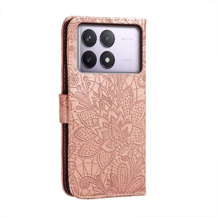 For Xiaomi Redmi K70 Lace Flower Embossing Flip Leather Phone Case(Rose Gold) - K70 Cases by buy2fix | Online Shopping UK | buy2fix