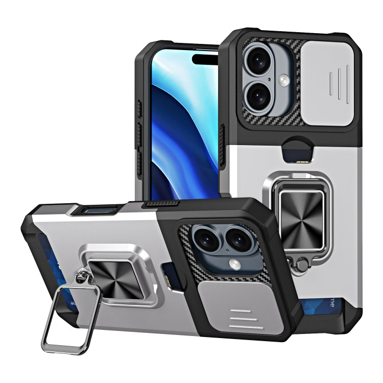 For iPhone 16 Camera Shield Card Slot PC+TPU Phone Case(Silver) - iPhone 16 Cases by buy2fix | Online Shopping UK | buy2fix