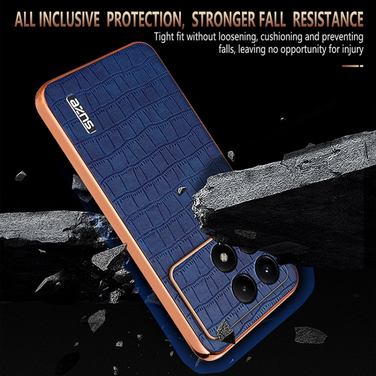 For Redmi K70 / K70 Pro AZNS Electroplated Frame Crocodile Texture Full Coverage Phone Case(Blue) - K70 Cases by AZNS | Online Shopping UK | buy2fix