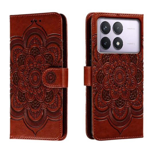 For Xiaomi Redmi K70 Sun Mandala Embossing Pattern Phone Leather Case(Brown) - K70 Cases by buy2fix | Online Shopping UK | buy2fix