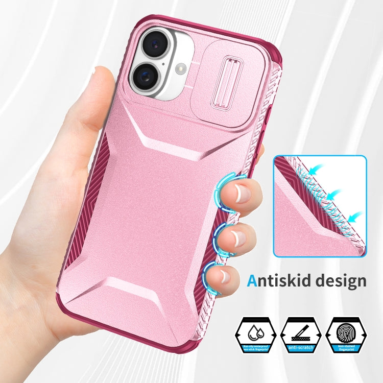 For iPhone 16 Plus Sliding Camshield Phone Case(Pink + Rose Red) - iPhone 16 Plus Cases by buy2fix | Online Shopping UK | buy2fix