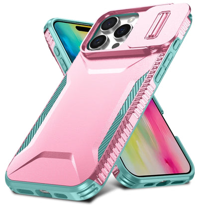 For iPhone 16 Pro Max Sliding Camshield Phone Case(Pink + Grey Green) - iPhone 16 Pro Max Cases by buy2fix | Online Shopping UK | buy2fix