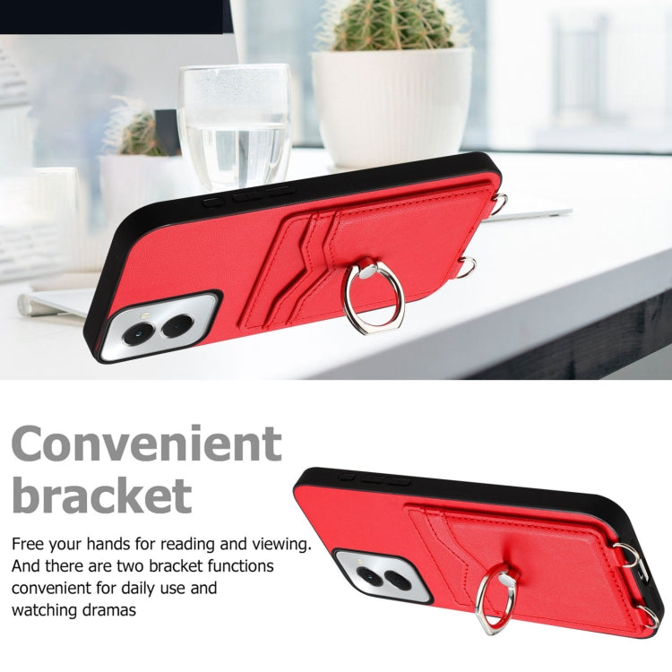 For Motorola Moto G Stylus 5G 2024 R20 Crossbody Rope Ring Card Holder Phone Case(Red) - Motorola Cases by buy2fix | Online Shopping UK | buy2fix