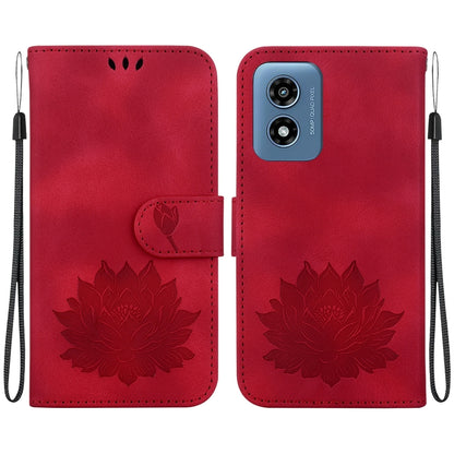 For Motorola Moto G Play 4G 2024 Lotus Embossed Leather Phone Case(Red) - Motorola Cases by buy2fix | Online Shopping UK | buy2fix