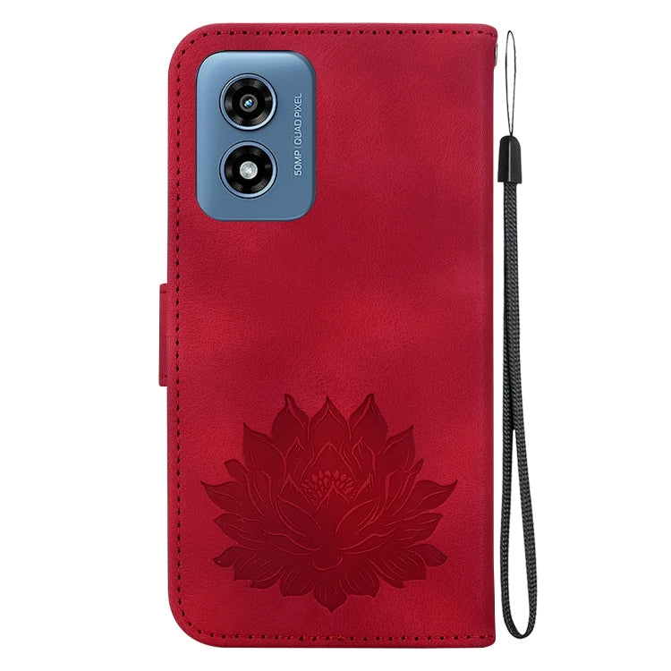 For Motorola Moto G Play 4G 2024 Lotus Embossed Leather Phone Case(Red) - Motorola Cases by buy2fix | Online Shopping UK | buy2fix