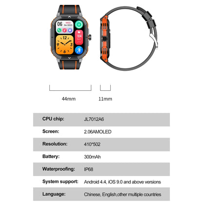 LEMFO HK56 2.06 inch BT5.3 IP68 Sport Smart Watch, Support Bluetooth Call / Message Notification / Heart Rate / Blood Pressure Health Monitor(Orange) - Smart Watches by LEMFO | Online Shopping UK | buy2fix