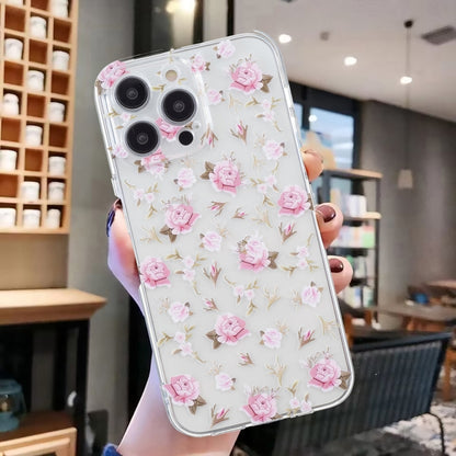 For iPhone 16 Pro Max Colored Drawing Pattern Transparent TPU Phone Case(Pink Floral) - iPhone 16 Pro Max Cases by buy2fix | Online Shopping UK | buy2fix