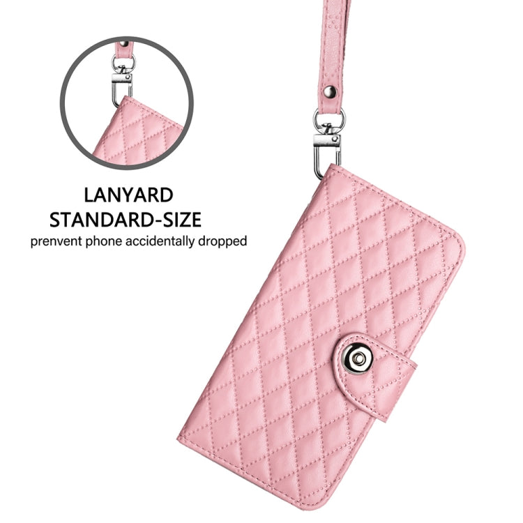 For Blackview Color 8 Rhombic Texture Flip Leather Phone Case with Lanyard(Pink) - More Brand by buy2fix | Online Shopping UK | buy2fix