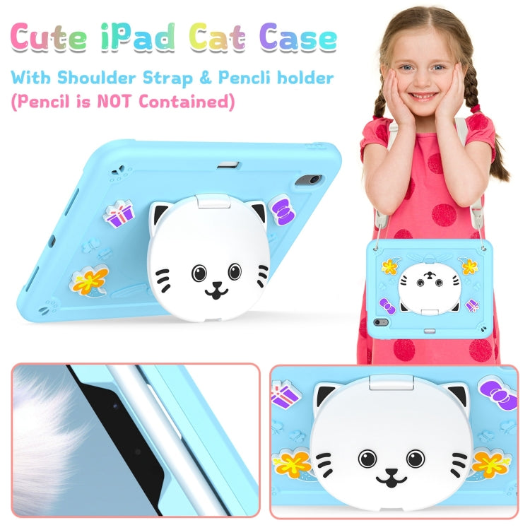 For iPad Air 11 2024 Cat Holder Silicone Hybrid PC Tablet Case with Strap(Sky Blue) - iPad Air 11 2024 Cases by buy2fix | Online Shopping UK | buy2fix