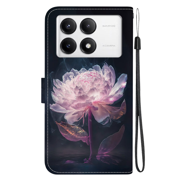 For Xiaomi Redmi K70 Pro / K70 Crystal Texture Colored Drawing Leather Phone Case(Purple Peony) - K70 Cases by buy2fix | Online Shopping UK | buy2fix