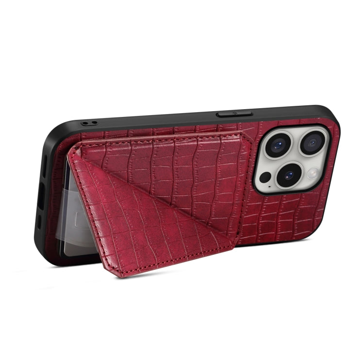 For iPhone 16 Pro Max Imitation Crocodile Leather Back Phone Case with Holder(Rose Red) - iPhone 16 Pro Max Cases by buy2fix | Online Shopping UK | buy2fix