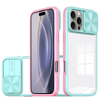 For iPhone 16 Pro Sliding Camshield Acrylic Hybrid TPU Phone Case(Blue Pink) - iPhone 16 Pro Cases by buy2fix | Online Shopping UK | buy2fix