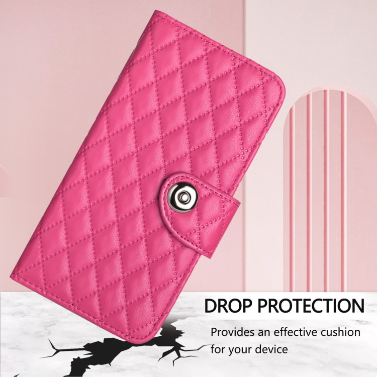 For Redmi K70 Ultra 5G Global Rhombic Texture Flip Leather Phone Case with Lanyard(Rose Red) - Xiaomi Cases by buy2fix | Online Shopping UK | buy2fix