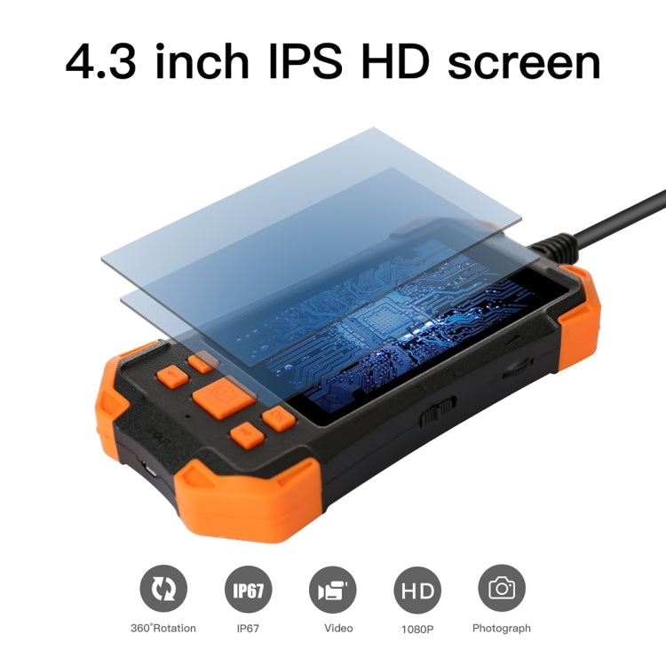 T20 4.3 inch IPS Screen 5.5mm Dual Camera IP67 Waterproof Hard Cable Digital Endoscope, Length:2m(Black Orange) -  by buy2fix | Online Shopping UK | buy2fix