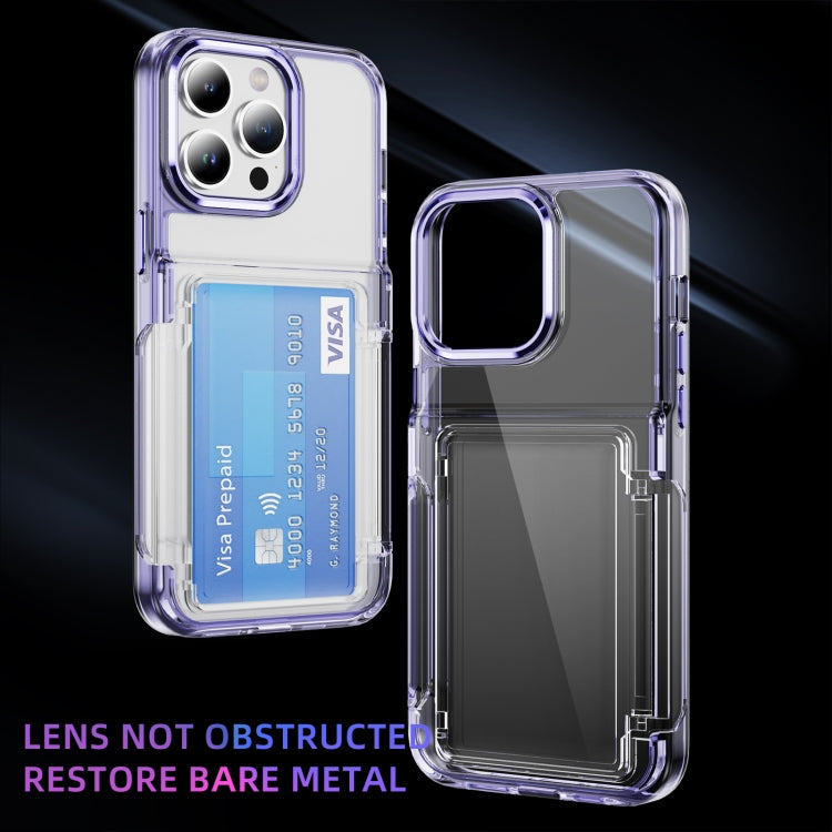 For iPhone 16 Pro Max Card Holder Acrylic Hybrid TPU Phone Case(Transparent Purple) - iPhone 16 Pro Max Cases by buy2fix | Online Shopping UK | buy2fix