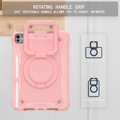 For iPad Pro 11 2024 Handle Grip Holder Silicone Hybrid PC Tablet Case with Strap(Rose Gold) - iPad Pro 11 2024 Cases by buy2fix | Online Shopping UK | buy2fix