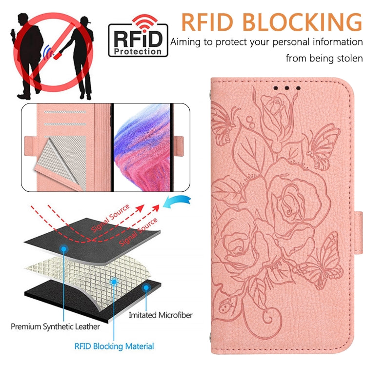 For Blackview Shark 8 Embossed Rose RFID Anti-theft Leather Phone Case(Pink) - More Brand by buy2fix | Online Shopping UK | buy2fix