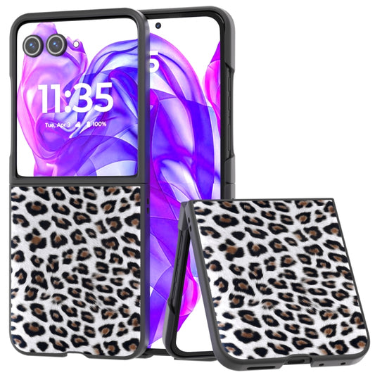 For Motorola Razr 50 Ultra Black Edge Leopard Phone Case(Silver Leopard) - Motorola Cases by buy2fix | Online Shopping UK | buy2fix