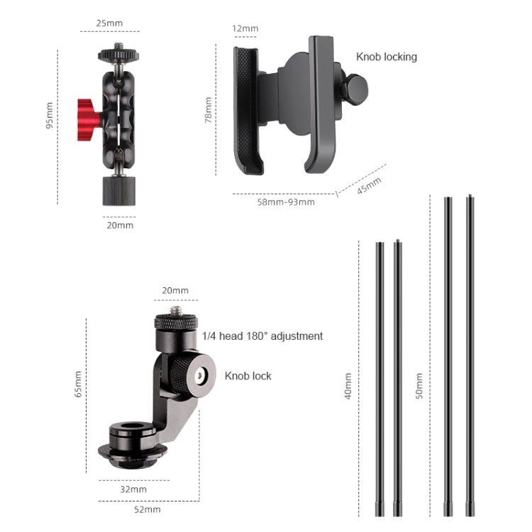 Bicycle Handlebar Holder Pea Clip Phone Clamp 40cm Rod Set - Bicycle Handlebar Mount by buy2fix | Online Shopping UK | buy2fix