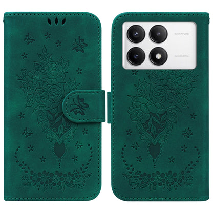 For Redmi K70 / K70 Pro Butterfly Rose Embossed Leather Phone Case(Green) - K70 Cases by buy2fix | Online Shopping UK | buy2fix