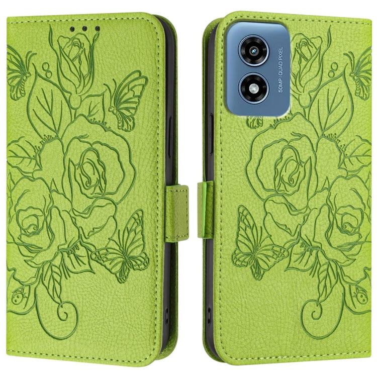 For Motorola Moto G Play 5G / G 5G 2024 Embossed Rose RFID Anti-theft Leather Phone Case(Green) - Motorola Cases by buy2fix | Online Shopping UK | buy2fix