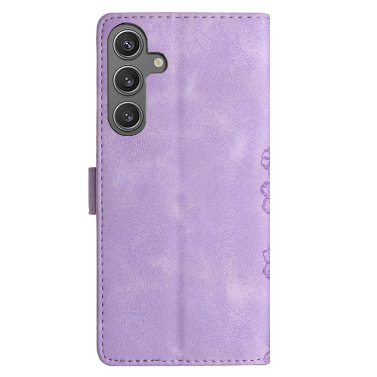 For Samsung Galaxy S25 5G Cherry Blossom Butterfly Skin Feel Embossed PU Phone Case(Purple) - Galaxy S25 5G Cases by buy2fix | Online Shopping UK | buy2fix