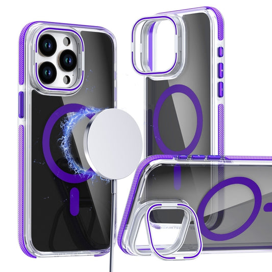 For iPhone 16 Pro Max Magsafe Dual-Color Transparent Black Lens Holder Phone Case(Purple) - iPhone 16 Pro Max Cases by buy2fix | Online Shopping UK | buy2fix