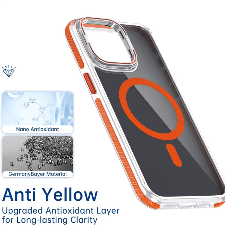 For iPhone 11 Magsafe Dual-Color Transparent Black Lens Holder Phone Case(White) - iPhone 11 Cases by buy2fix | Online Shopping UK | buy2fix