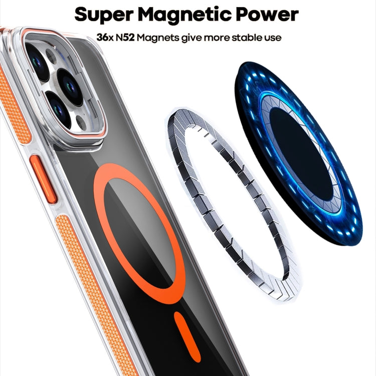 For iPhone 16 Magsafe Dual-Color Transparent Black Lens Holder Phone Case(Orange) - iPhone 16 Cases by buy2fix | Online Shopping UK | buy2fix