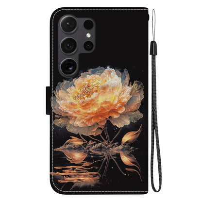 For Samsung Galaxy S25 Ultra 5G Crystal Texture Colored Drawing Leather Phone Case(Gold Peony) - Galaxy S25 Ultra 5G Cases by buy2fix | Online Shopping UK | buy2fix