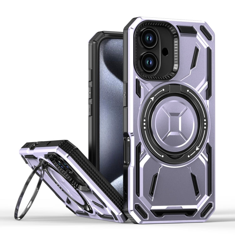 For iPhone 16 Armor II Series MagSafe Magnetic Holder Phone Case(Light Purple) - iPhone 16 Cases by buy2fix | Online Shopping UK | buy2fix