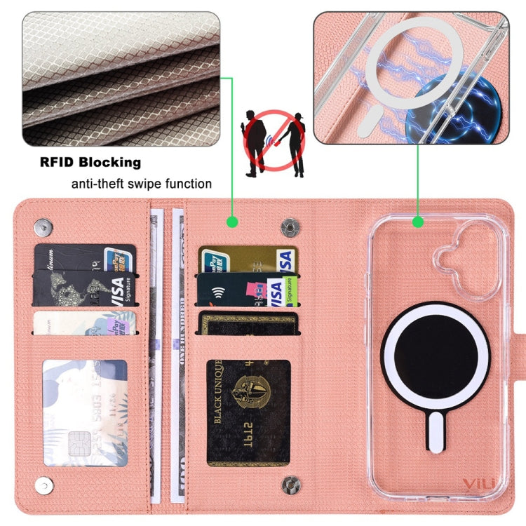 For iPhone 15 ViLi GHA-C Series RFID MagSafe Magnetic Flip Leather Phone Case(Pink) - iPhone 15 Cases by ViLi | Online Shopping UK | buy2fix