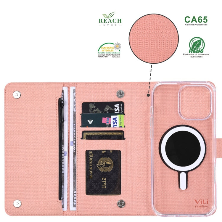 For iPhone 15 ViLi GHB-C Series RFID MagSafe Magnetic Flip Leather Phone Case(Pink) - iPhone 15 Cases by ViLi | Online Shopping UK | buy2fix