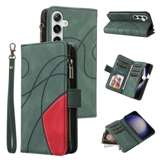 For Samsung Galaxy S25 / S24 5G Dual-color 9 Card Slots Zipper Wallet Leather Phone Case(Green) - Galaxy S25 5G Cases by buy2fix | Online Shopping UK | buy2fix