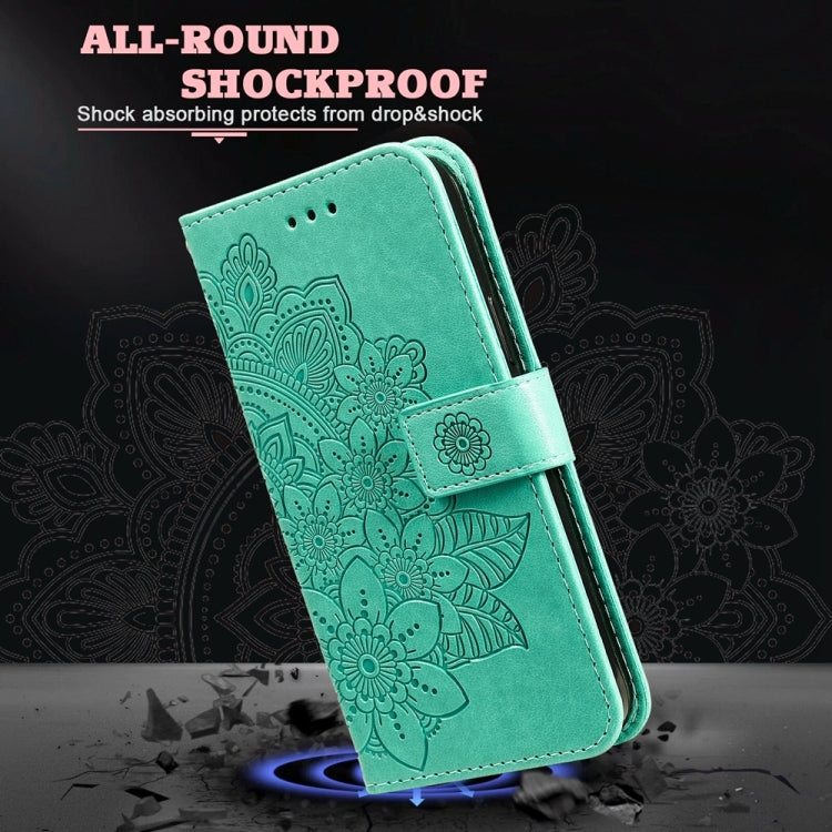 For Redmi K70 Ultra Seven-petal Flowers Embossing Leather Phone Case(Green) - Xiaomi Cases by buy2fix | Online Shopping UK | buy2fix