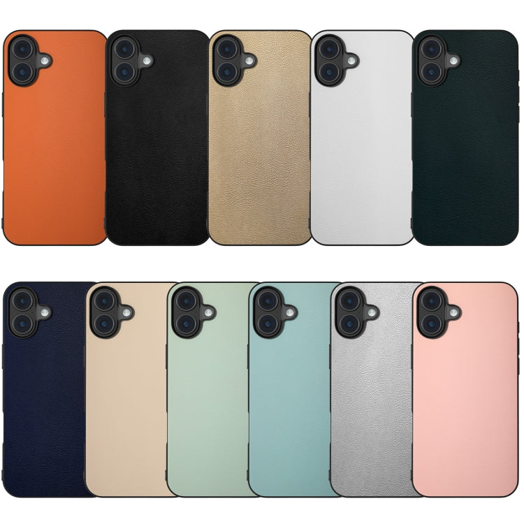 For iPhone 16 Plus PU Leather Black Frame Full Coverage Phone Case(Dark Blue) - iPhone 16 Plus Cases by buy2fix | Online Shopping UK | buy2fix