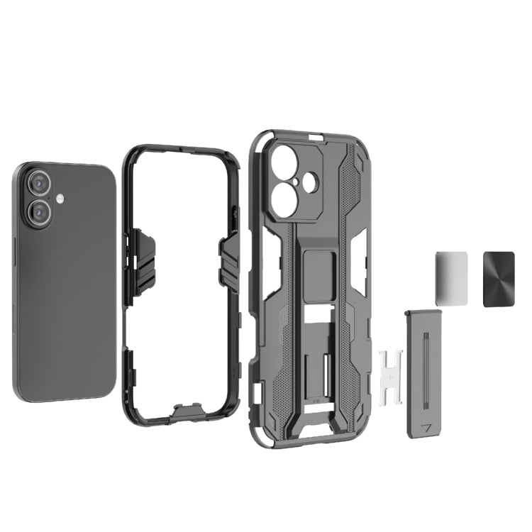 For iPhone 16 Supersonic PC + TPU Holder Phone Case(Black) - iPhone 16 Cases by buy2fix | Online Shopping UK | buy2fix