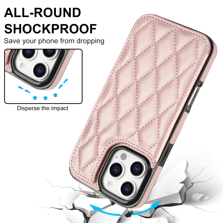 For iPhone 16 Pro Max Double Buckle Rhombic PU Leather Phone Case(Rose Gold) - iPhone 16 Pro Max Cases by buy2fix | Online Shopping UK | buy2fix