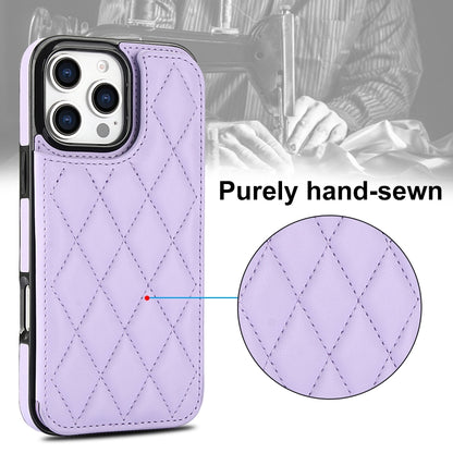 For iPhone 16 Pro Max Double Buckle Rhombic PU Leather Phone Case(Purple) - iPhone 16 Pro Max Cases by buy2fix | Online Shopping UK | buy2fix