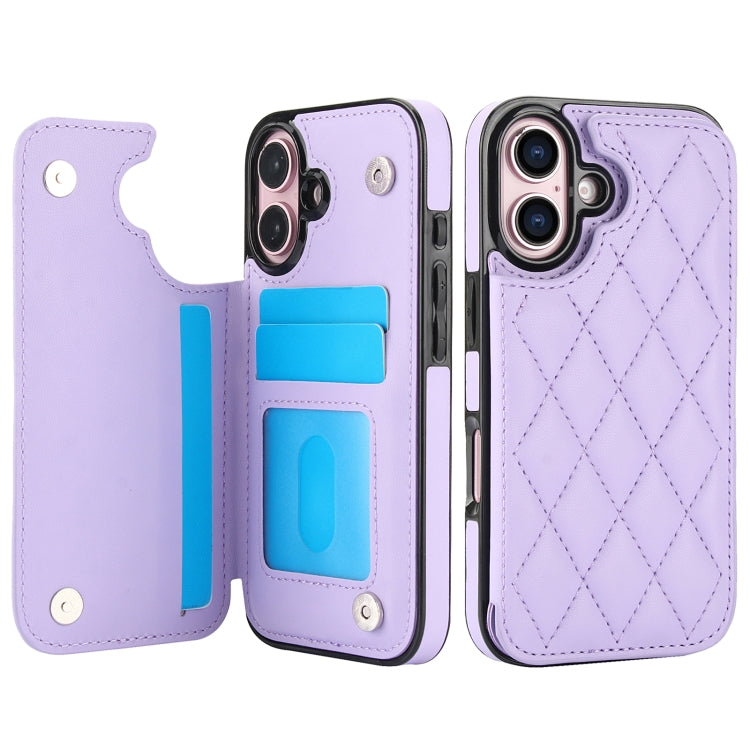 For iPhone 16 Plus Double Buckle Rhombic PU Leather Phone Case(Purple) - iPhone 16 Plus Cases by buy2fix | Online Shopping UK | buy2fix