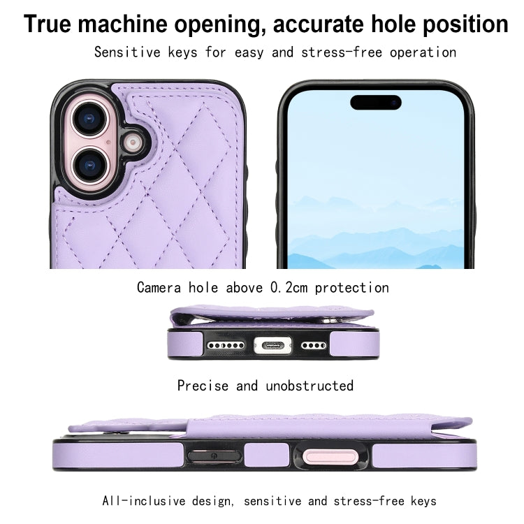 For iPhone 16 Plus Double Buckle Rhombic PU Leather Phone Case(Purple) - iPhone 16 Plus Cases by buy2fix | Online Shopping UK | buy2fix