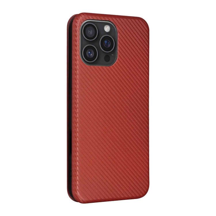 For iPhone 16 Pro Carbon Fiber Texture Flip Leather Phone Case(Brown) - iPhone 16 Pro Cases by buy2fix | Online Shopping UK | buy2fix