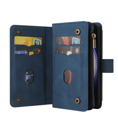 For Samsung Galaxy S25 / S24 5G Skin Feel Multi Card Slots Zipper Wallet Leather Phone Case(Blue) - Galaxy S25 5G Cases by buy2fix | Online Shopping UK | buy2fix