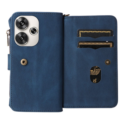 For Xiaomi Poco F6 Skin Feel Multi Card Slots Zipper Wallet Leather Phone Case(Blue) - Xiaomi Cases by buy2fix | Online Shopping UK | buy2fix