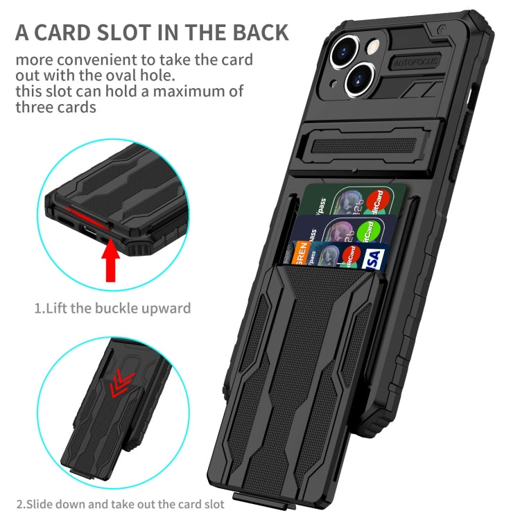 For iPhone 15 Kickstand Armor Card Wallet Phone Case(Black) - iPhone 15 Cases by buy2fix | Online Shopping UK | buy2fix