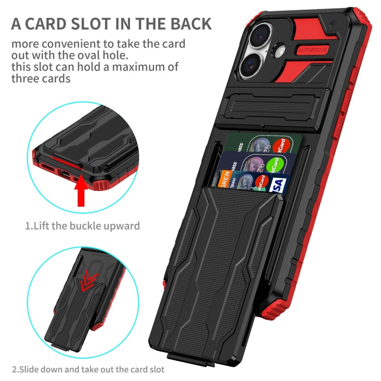 For iPhone 16 Kickstand Armor Card Wallet Phone Case(Red) - iPhone 16 Cases by buy2fix | Online Shopping UK | buy2fix