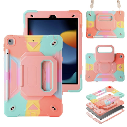 For iPad 10.2 2021 / 2020 / 2019 Legend Grip Holder Silicone Hybrid PC Tablet Case with Strap(Colorful Pink) - iPad 10.2 Cases by buy2fix | Online Shopping UK | buy2fix